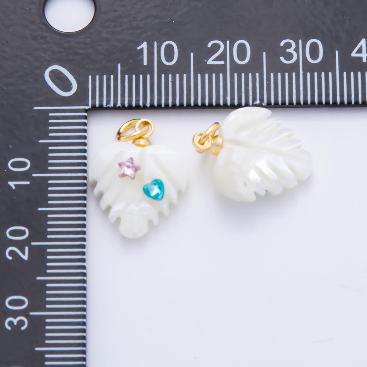 18k gold filled 14mm shell pearl heart nature monstera leaf pendant With CZ Stone | AF-833