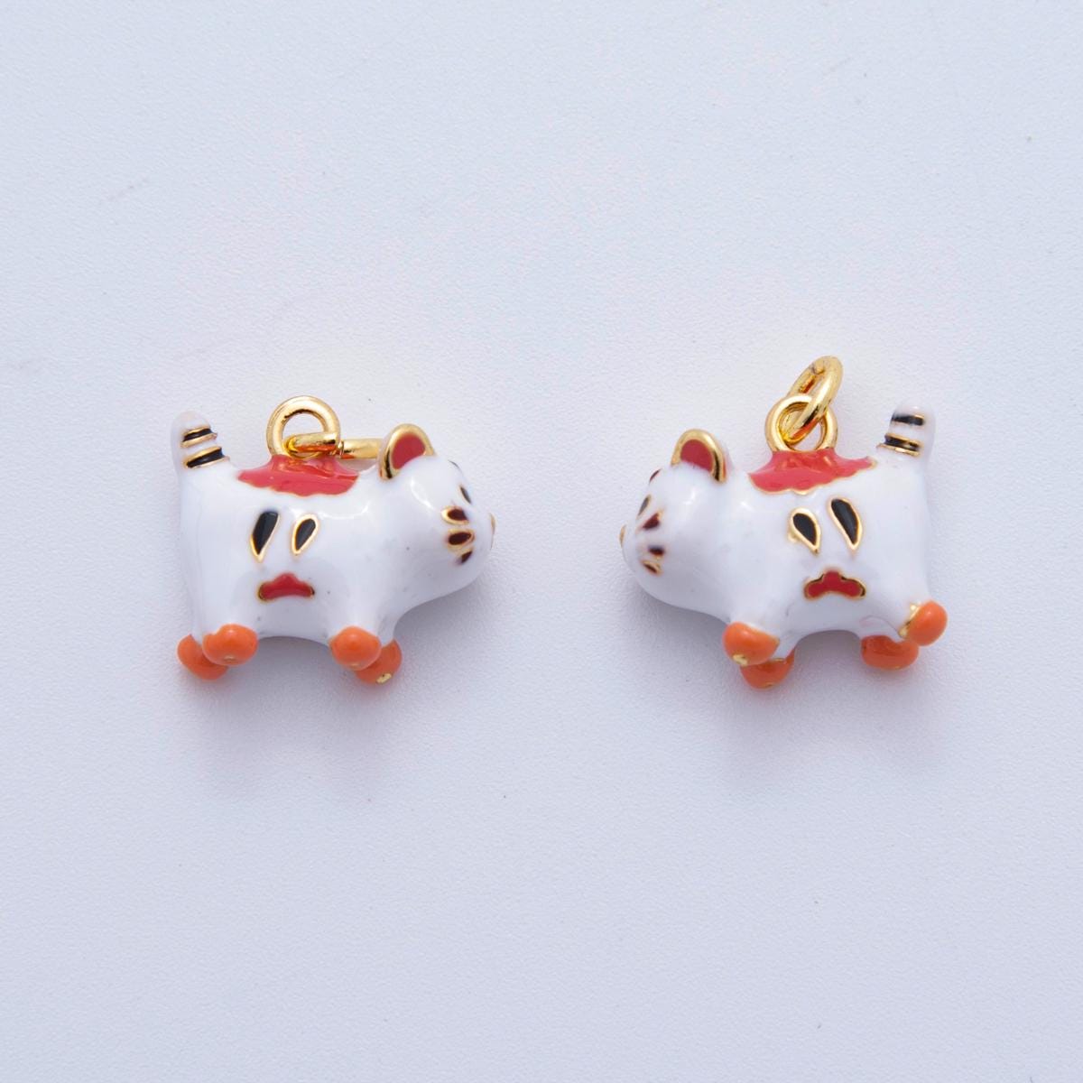 Mini White Ceramic Cat Pendant, 24K Gold Filled Kitten Kitty Animal Charm For Necklace Bracelet Component AF