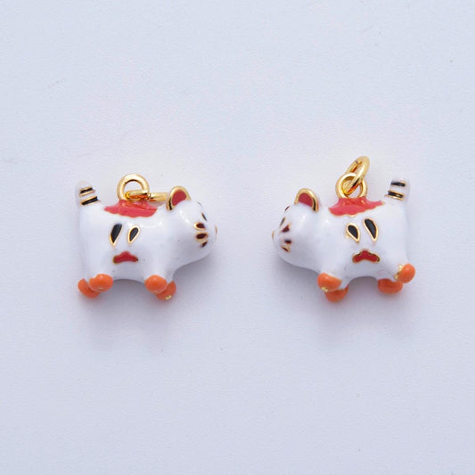 Mini White Ceramic Cat Pendant, 24K Gold Filled Kitten Kitty Animal Charm For Necklace Bracelet Component AF