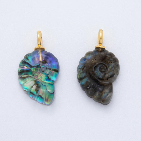 Natural Abalone Carved Amanite charms Ammonite Shell Dangle Charm Beach Under the Sea Jewelry Inspired AH-839