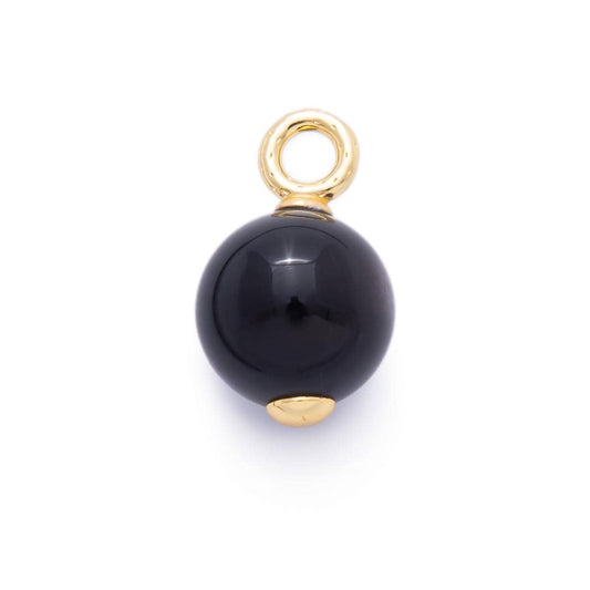 14k gold filled Black Onyx gemstone round drop pendant ball beaded charm | AF-791