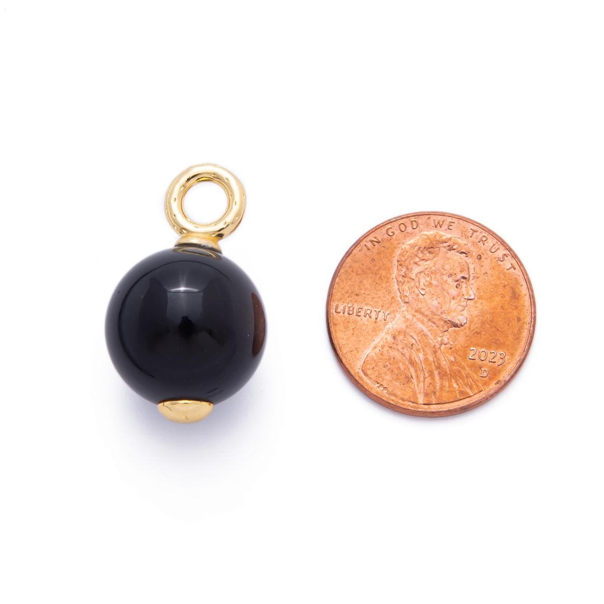 14k gold filled Black Onyx gemstone round drop pendant ball beaded charm | AF-791