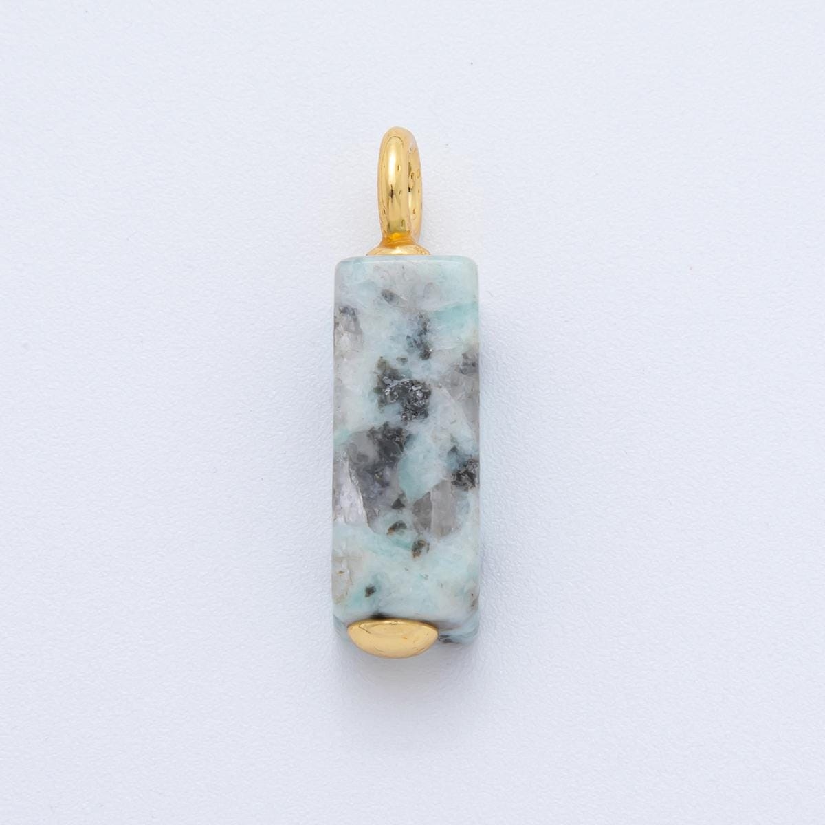 Natural Gemstone Vertical Bar Charm Pendant with Gold Loop – Minimalist Crystal Charm for Necklace or Earring DIY – Choose Your Stone