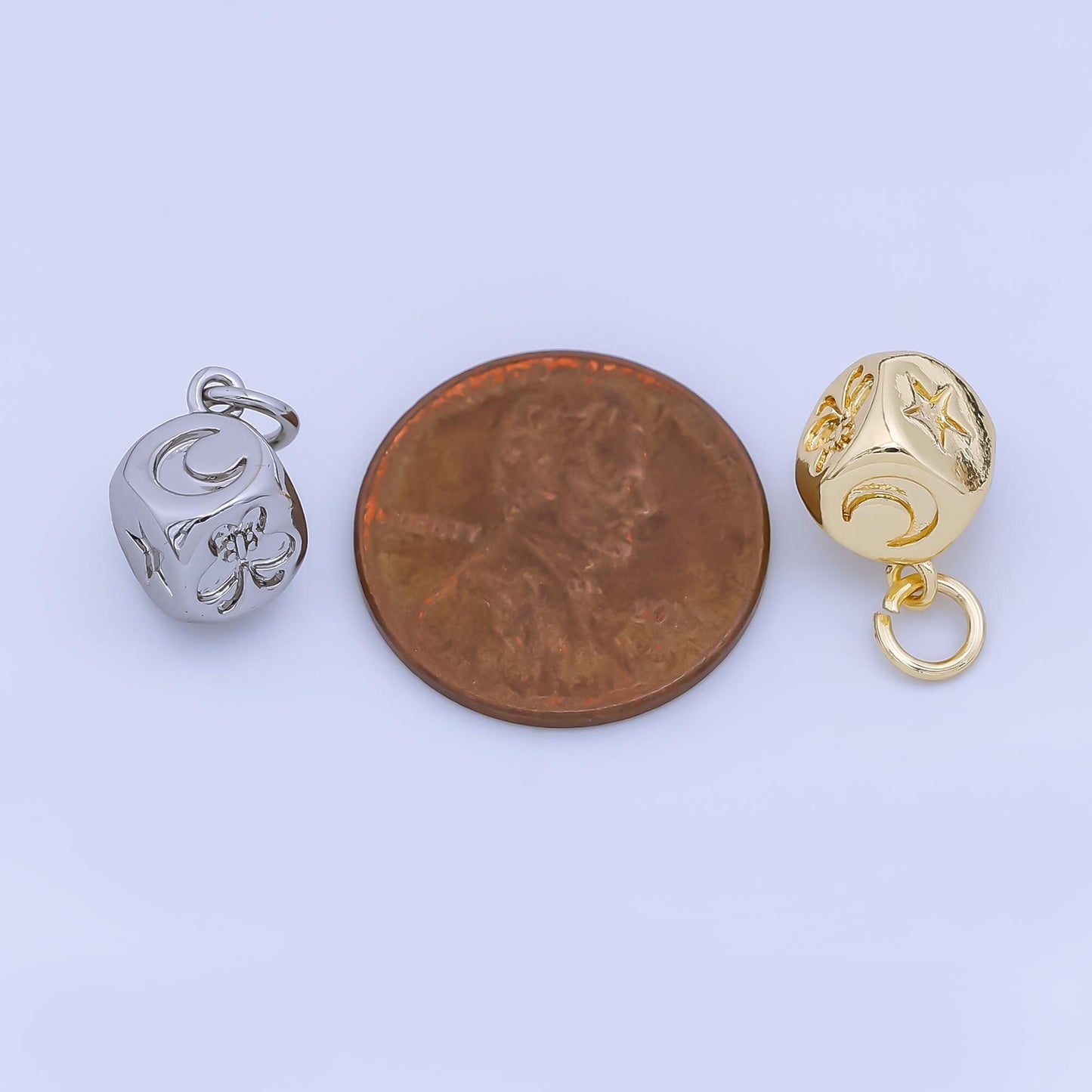 24k Gold Filled Dice Charm Celestial Pendant Cube charms for Lucky Jewelry Making in Silver and Gold AJ-471