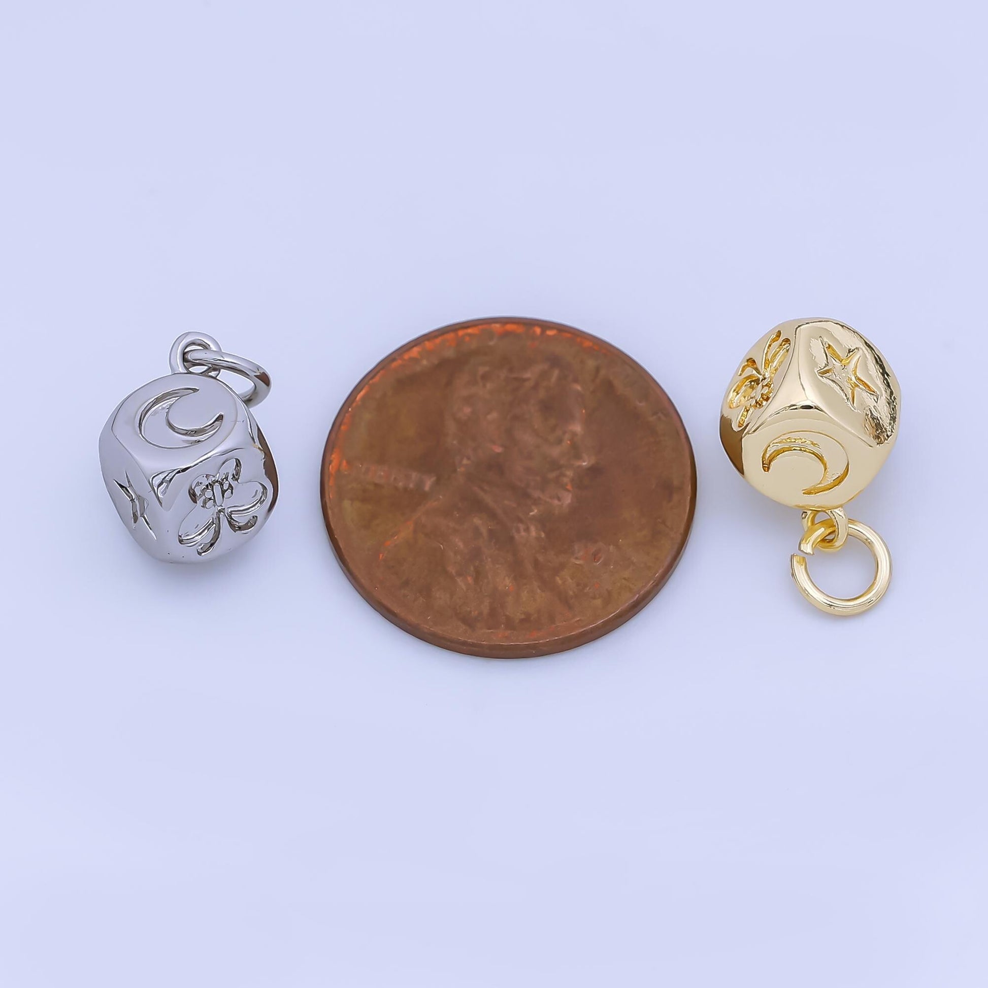 24k Gold Filled Dice Charm Celestial Pendant Cube charms for Lucky Jewelry Making in Silver and Gold AJ-471