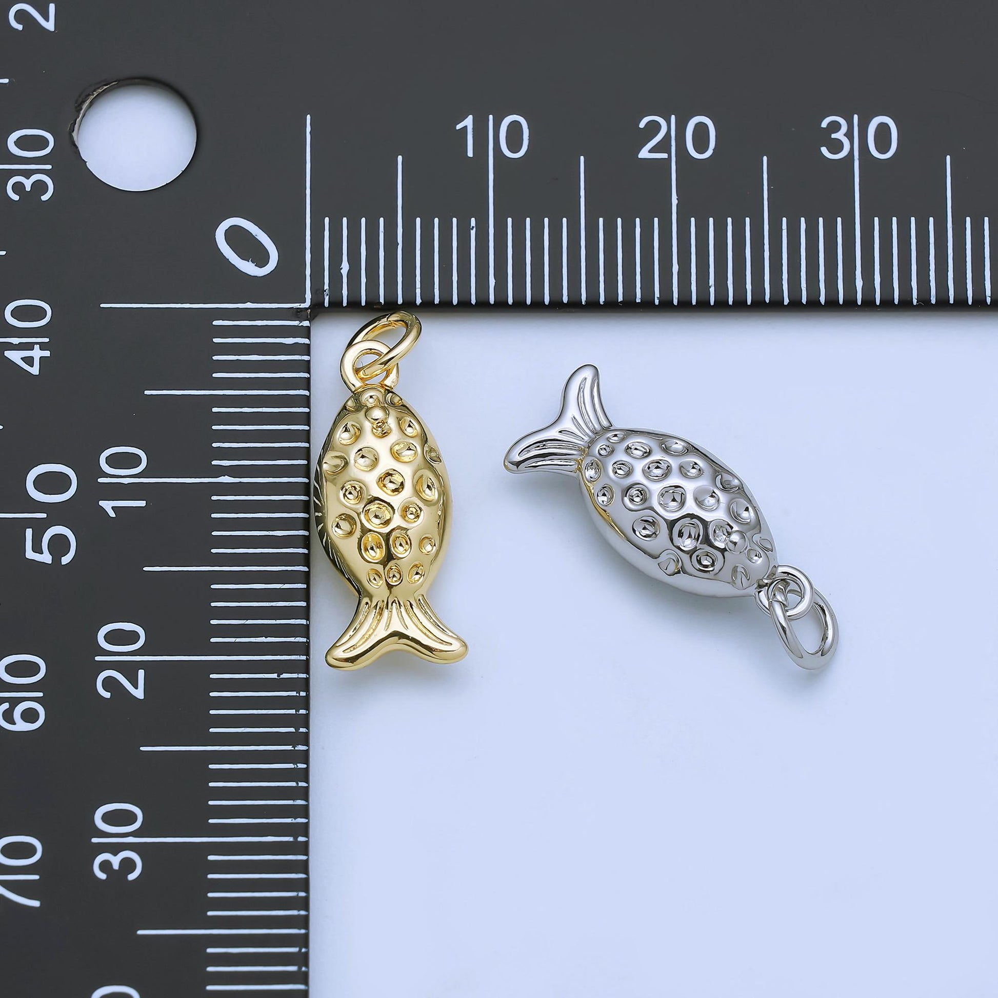 Gold Fish Charm 24K Gold Filled Fisher man Pendant Animal Bracelet Necklace for DIY Jewelry Making Supply AJ-482