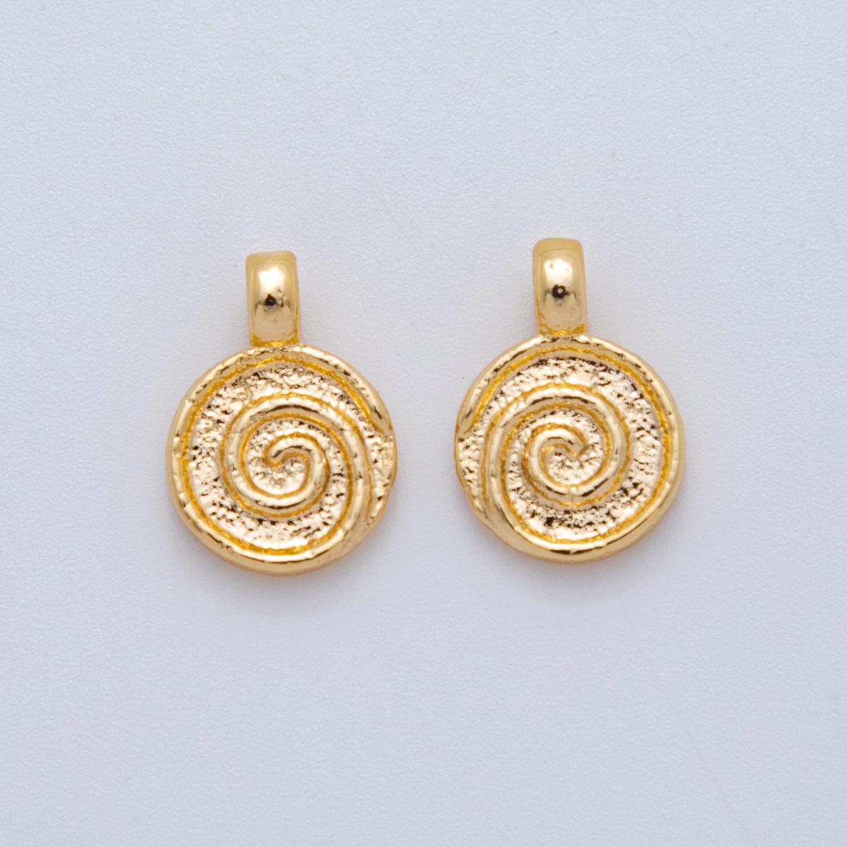 Gold Spiral Charm – Textured Round Dangle Coin Charm Boho Chic Jewelry Minimalist 18k Gold Fileld charm for Jewelry Making Supply