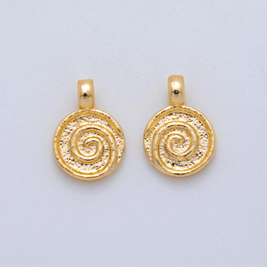 Gold Spiral Charm – Textured Round Dangle Coin Charm Boho Chic Jewelry Minimalist 18k Gold Fileld charm for Jewelry Making Supply