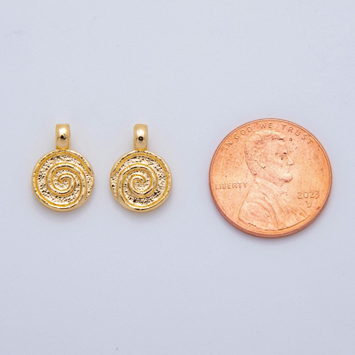 Gold Spiral Charm – Textured Round Dangle Coin Charm Boho Chic Jewelry Minimalist 18k Gold Fileld charm for Jewelry Making Supply