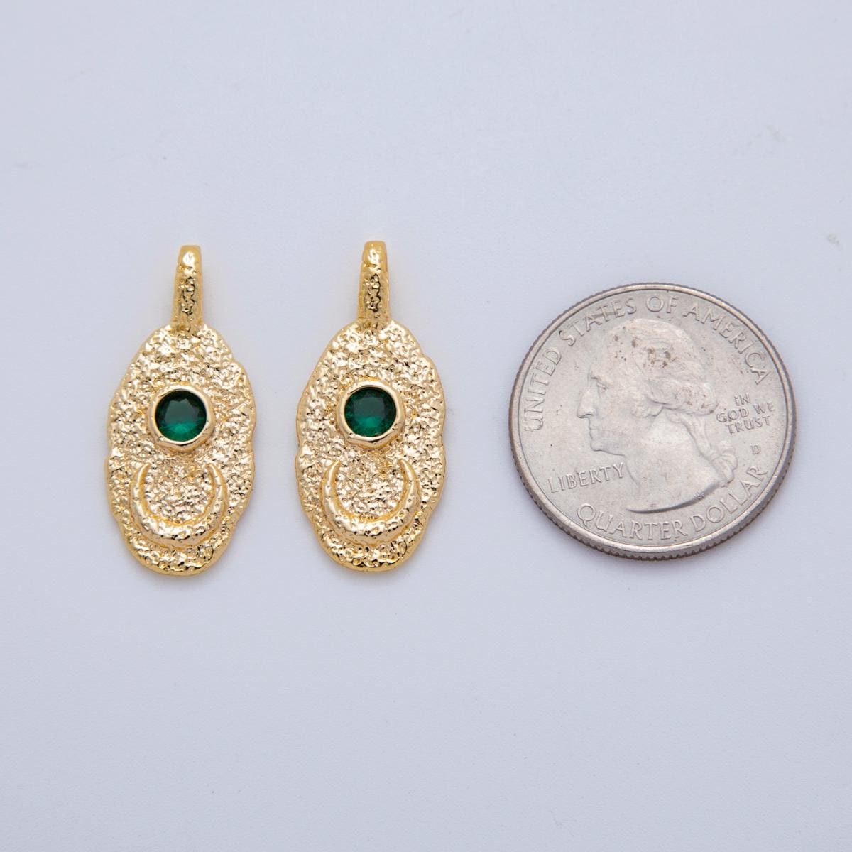 18K Gold Filled Hammered Rustic Oval Celestial Crescent Moon Textured Oval Charm | AH-785