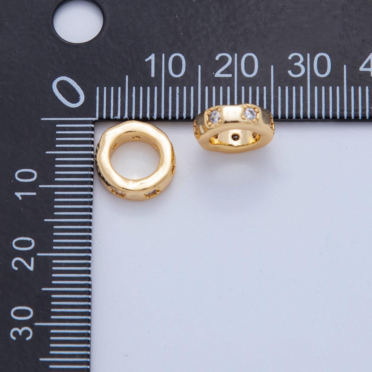 18k gold filled rondelle big hole spacer beads, large hole spacer beads sliding beads with CZ Stone for charm necklace bracelet AF-1017