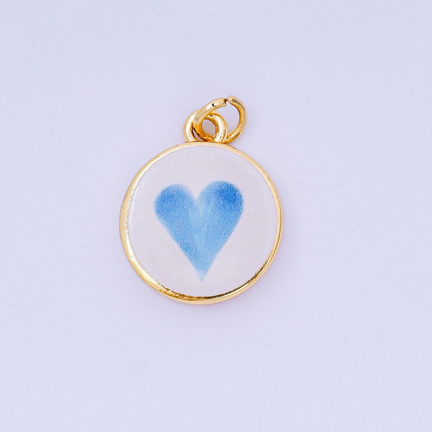 Double Sided Gold Filled Enamel Charms Hand Painted Round Pendant Charms with Hearts, Crab, Shell, Palm Tree, Bow & Fruit Design AJ-515