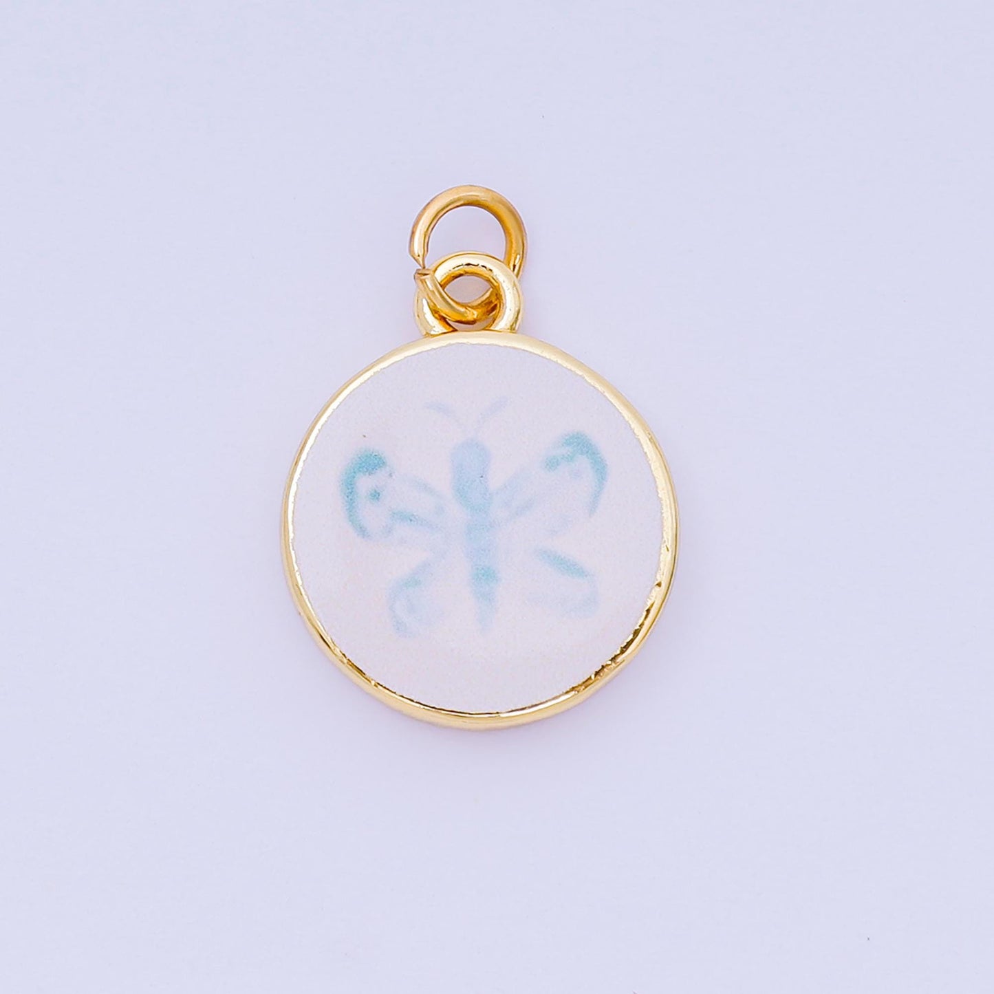 Double Sided Gold Filled Enamel Charms Hand Painted Round Pendant Charms with Hearts, Crab, Shell, Palm Tree, Bow & Fruit Design AJ-515