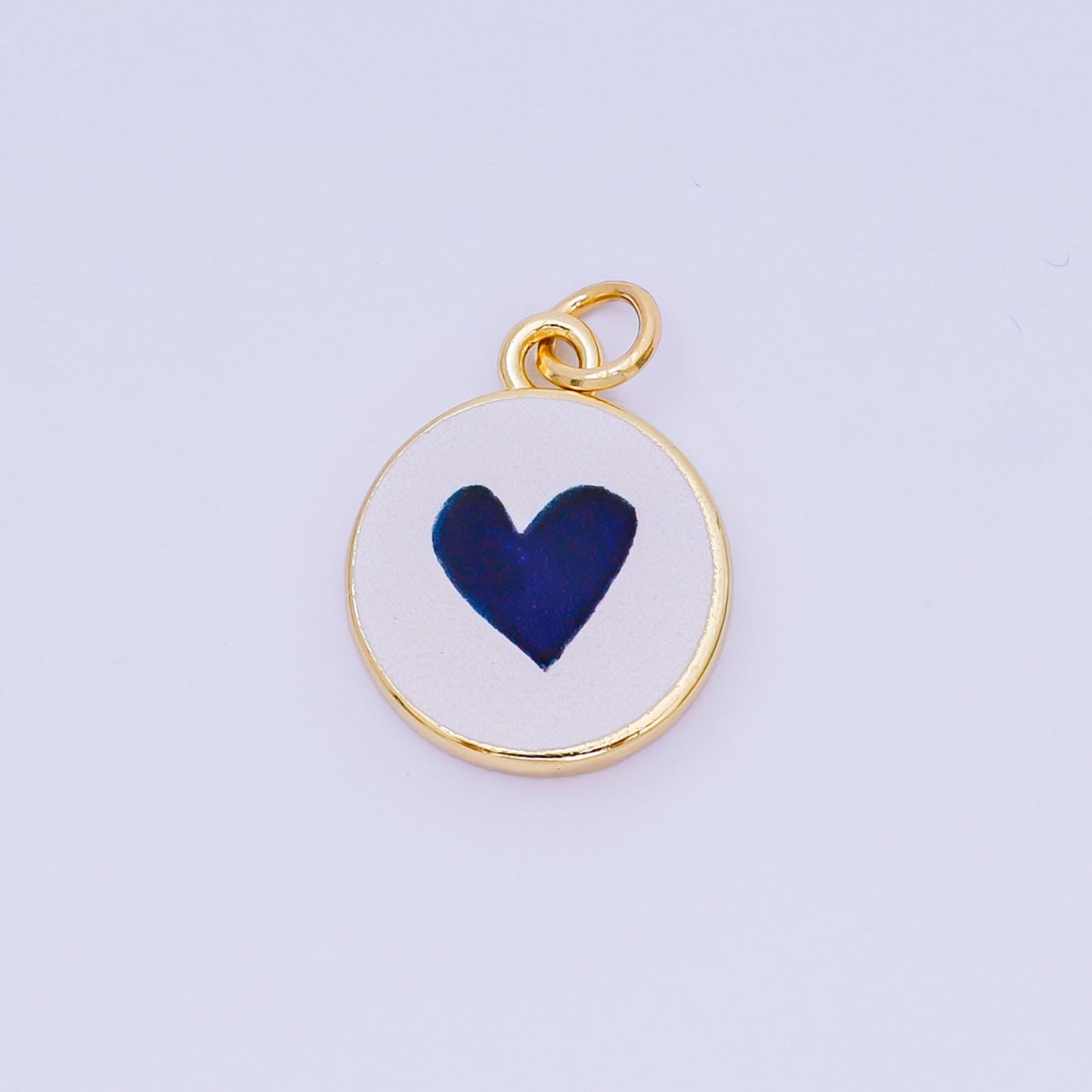 Double Sided Gold Filled Enamel Charms Hand Painted Round Pendant Charms with Hearts, Crab, Shell, Palm Tree, Bow & Fruit Design AJ-515