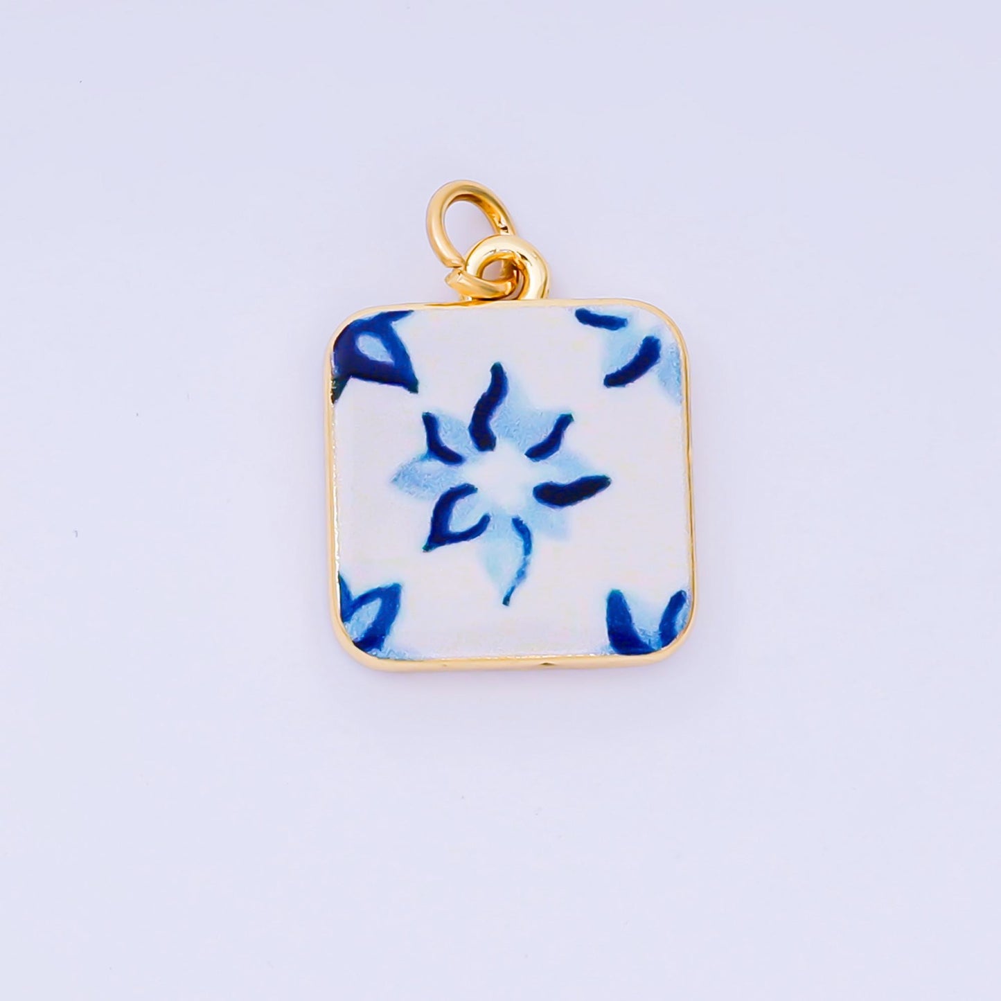 Mini Blue enamel Flower Mediterranean Ceramic Tiles Inspired Romantic Floral 24k gold filled charm | AJ-518