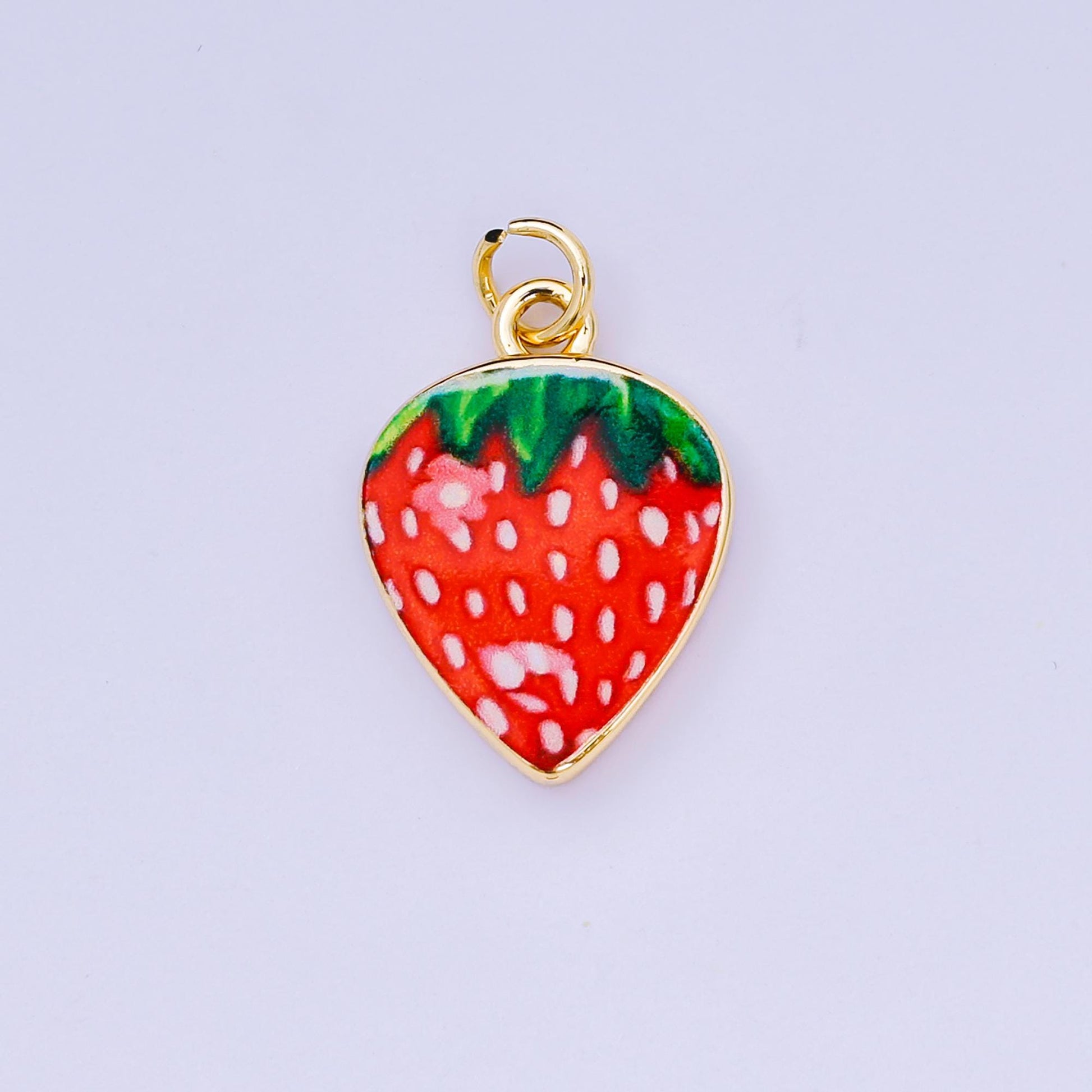 Strawberry Charms – Hand Painted Enamel Fruit Pendants Foodies Summer Inspired Jewelry Making Supplies AJ-512