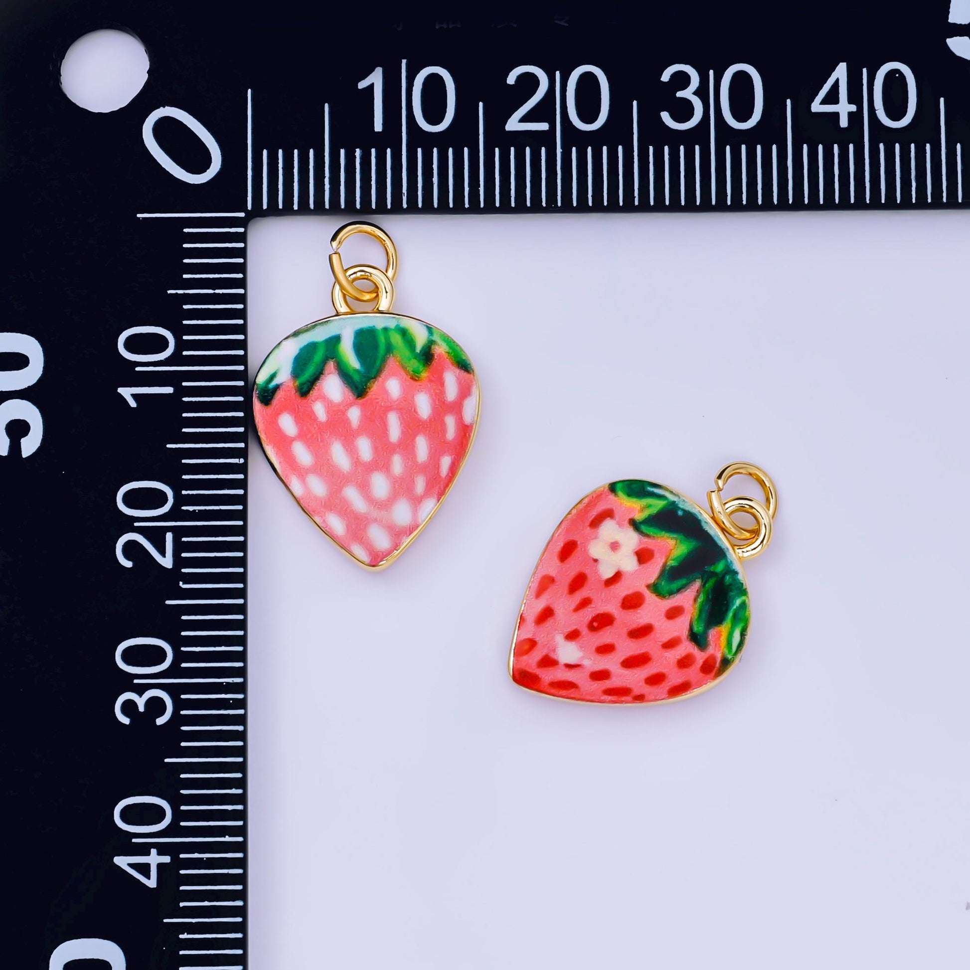 Strawberry Charms – Hand Painted Enamel Fruit Pendants Foodies Summer Inspired Jewelry Making Supplies AJ-512