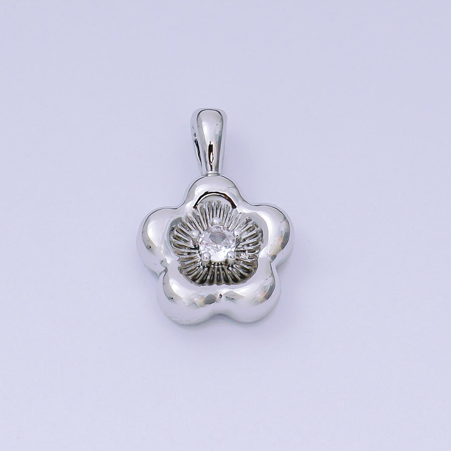Dainty Puffy gold daisy flower pendant, 24k gold Filled minimalistic floral Silver charm | AH-526