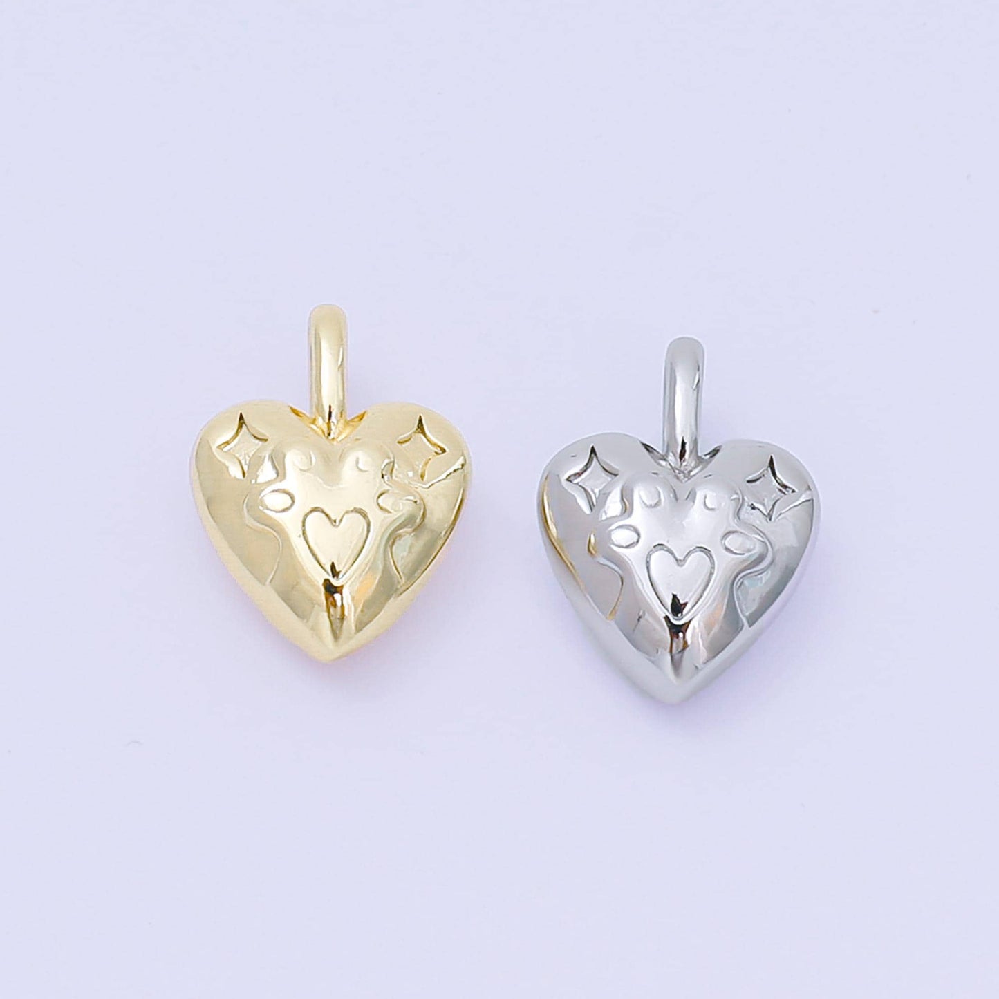 Mini gold heart charm pendant puffy heart charm silver 3d gold heart charm for bracelet necklace earring supply valentine gift idea AH-517