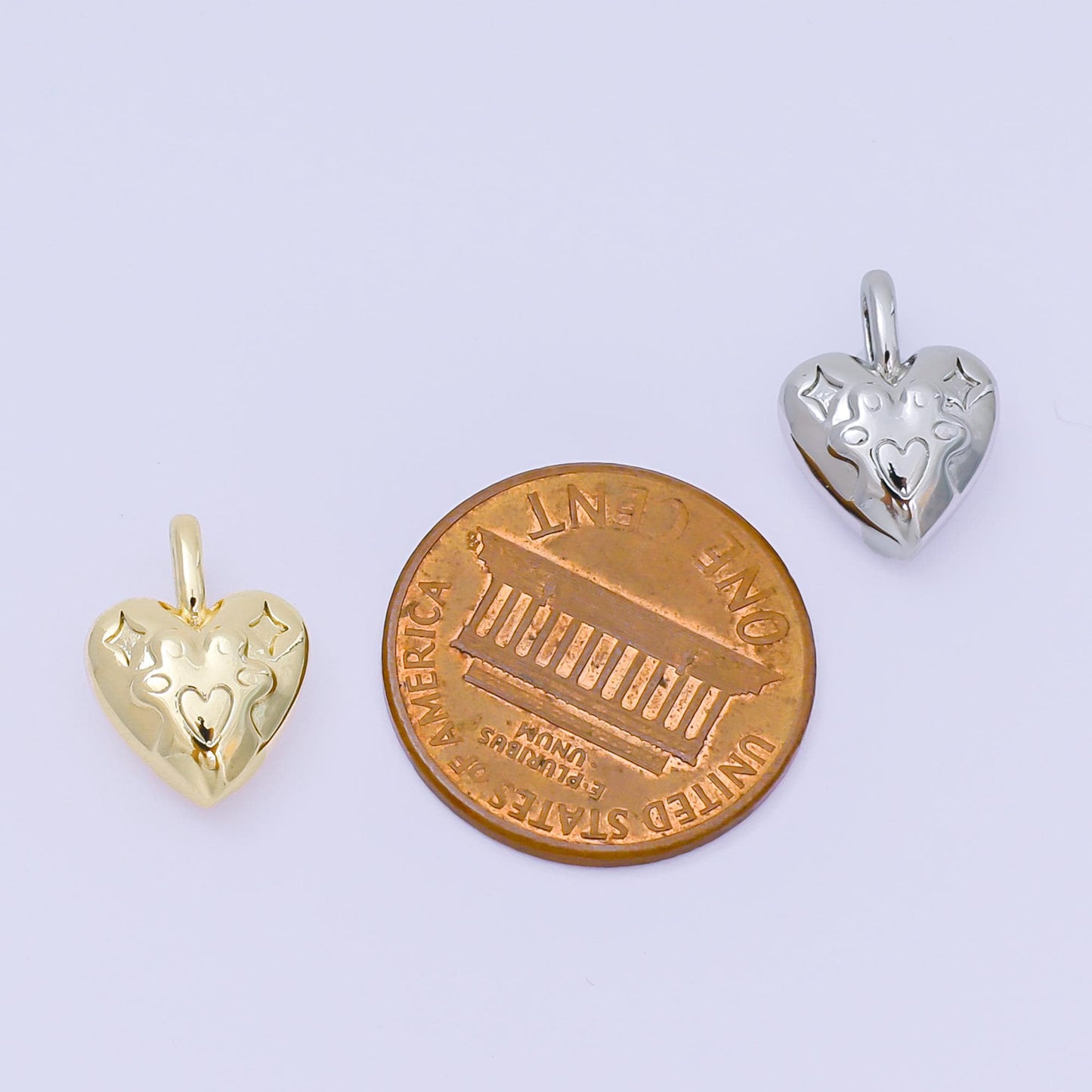 Mini gold heart charm pendant puffy heart charm silver 3d gold heart charm for bracelet necklace earring supply valentine gift idea AH-517
