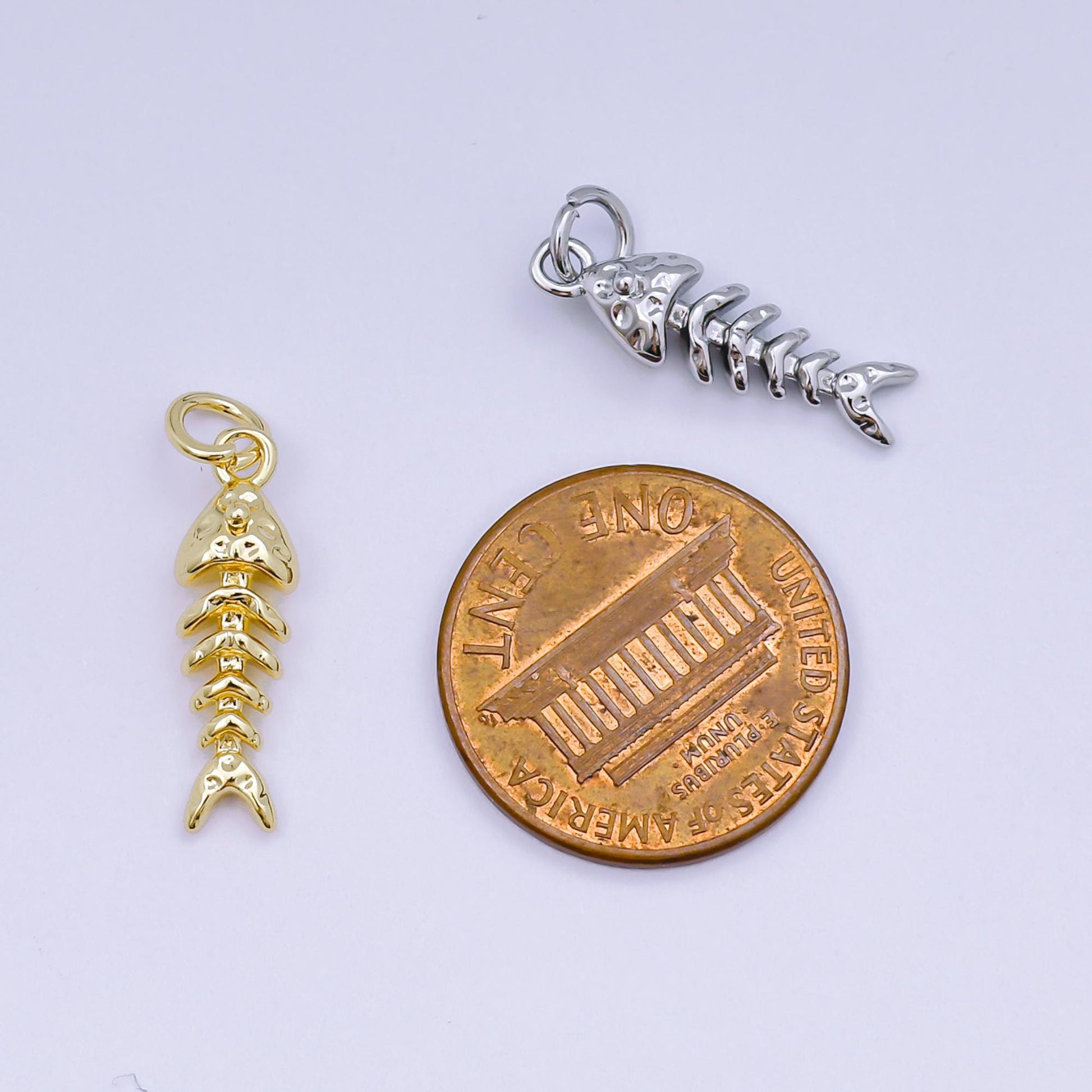 24K Gold Filled Fish Bones Pendant,Dainty Fish Bones Charm Bracelet Necklace for DIY Jewelry Making SupplY AJ-475