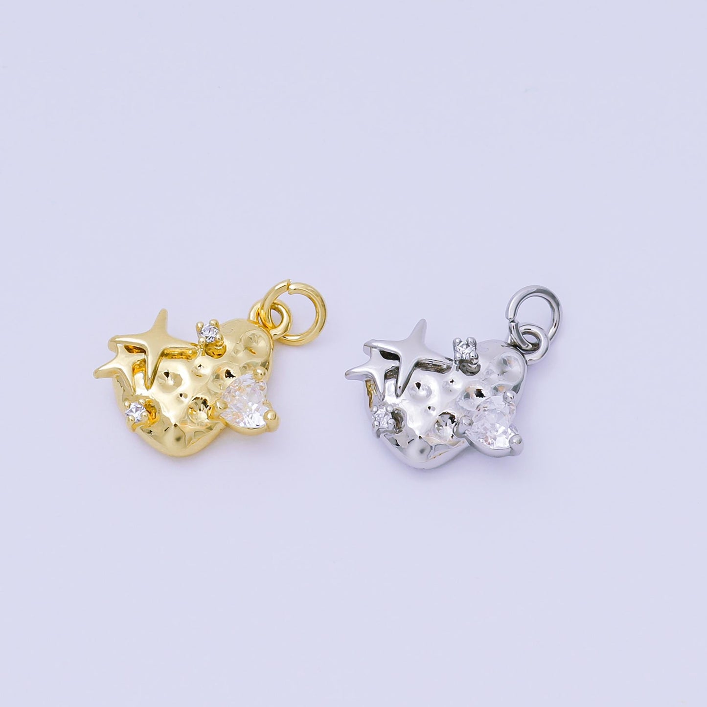 24k gold filled clear cz molten heart pendant in gold & silver Star | aj-476