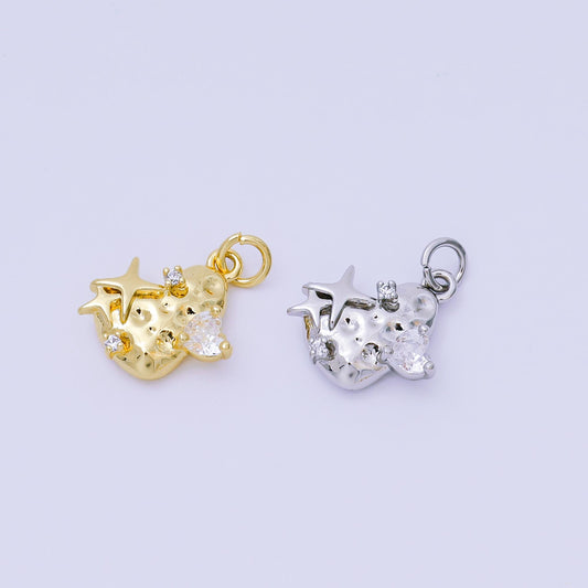 24k gold filled clear cz molten heart pendant in gold & silver Star | aj-476