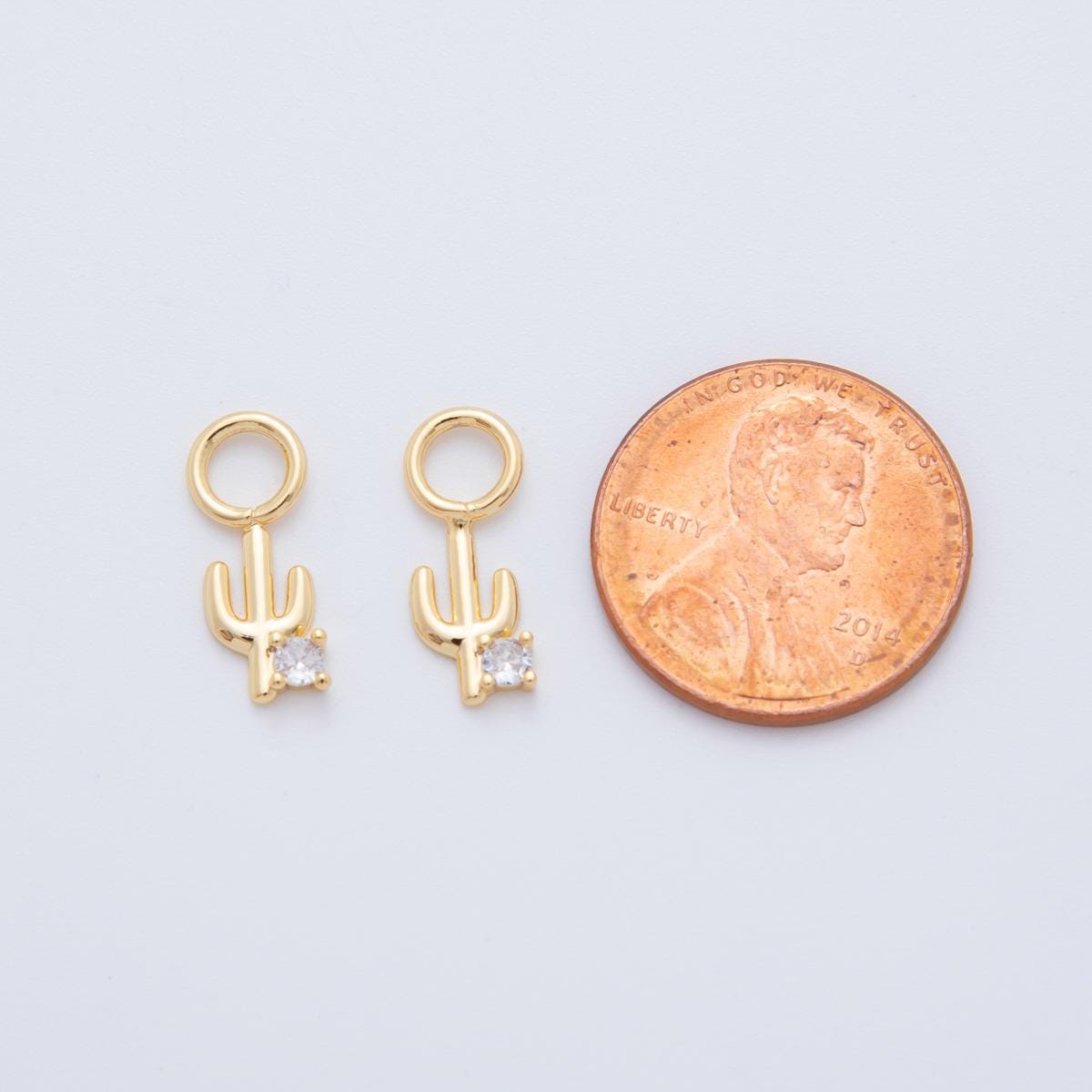 Tiny Cactus Hoops Dangle Charm 18k Gold Filled Succulent Charm with Large Loop for Everyday Charm DIY Earring Jewelry Making Supply AF-733
