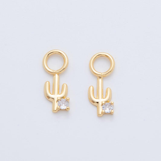 Tiny Cactus Hoops Dangle Charm 18k Gold Filled Succulent Charm with Large Loop for Everyday Charm DIY Earring Jewelry Making Supply AF-733