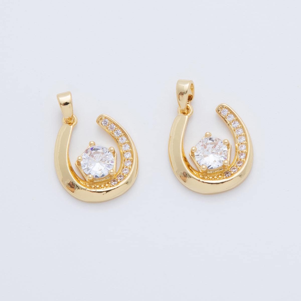 18K Gold Filled Clear CZ Micro Paved Horseshoe Pendant | AH775