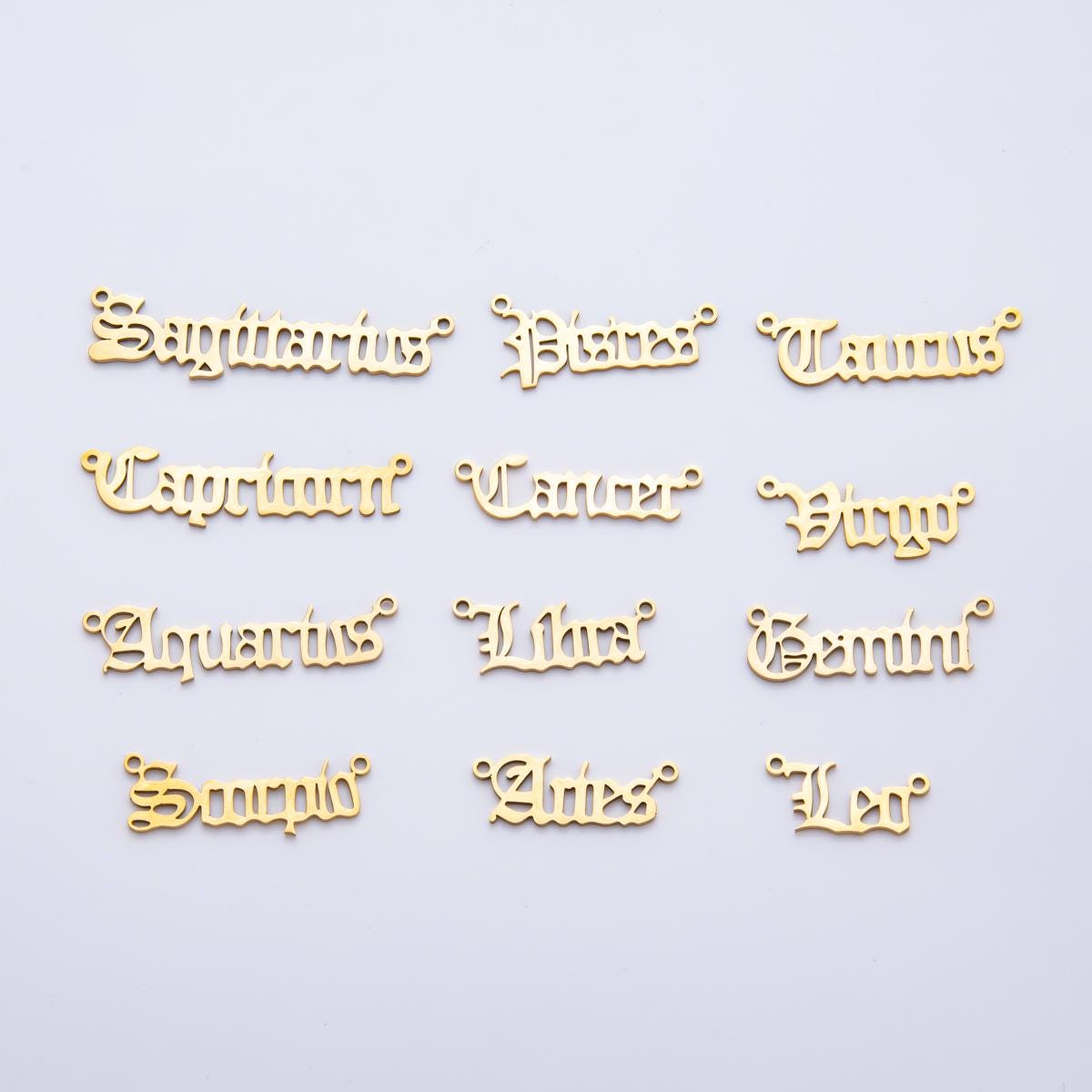 PVD Gold Stainless Steel English font astrology zodiac charms connector for necklace bracelet link, personalized jewelry wholesale A-1341