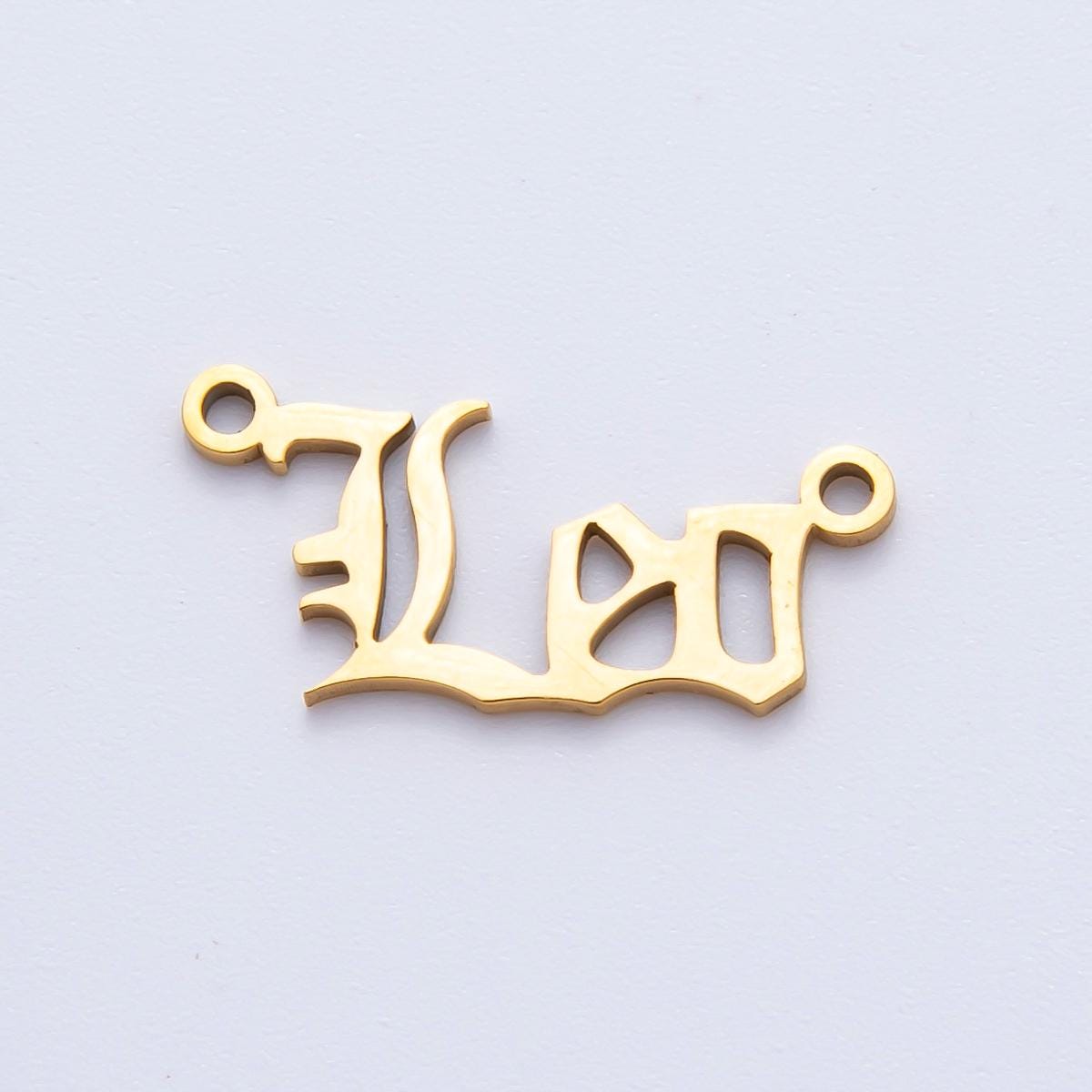 PVD Gold Stainless Steel English font astrology zodiac charms connector for necklace bracelet link, personalized jewelry wholesale A-1341
