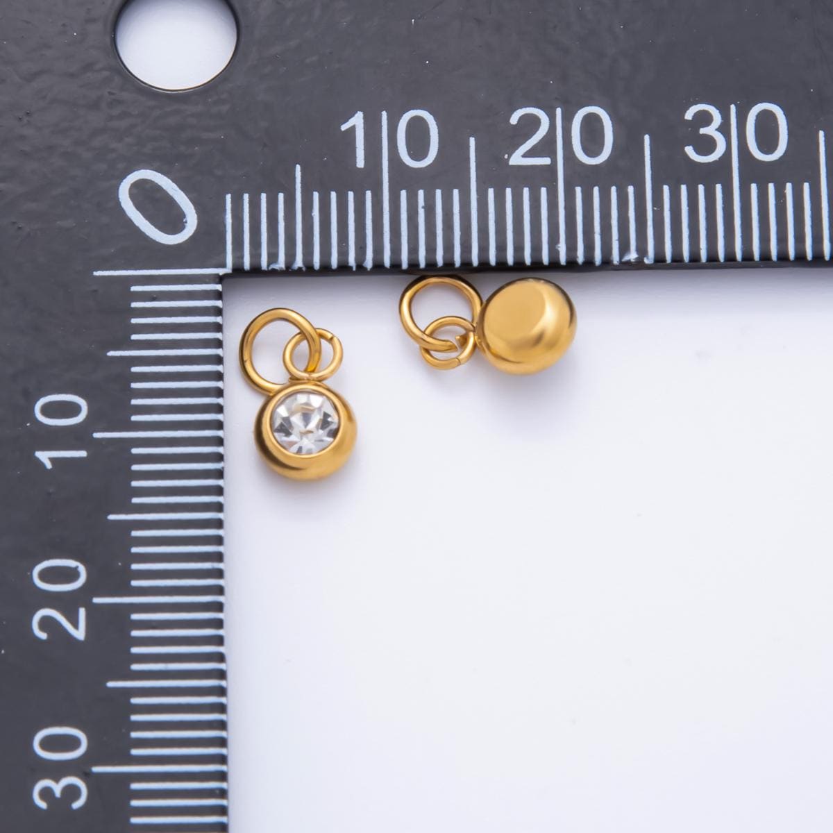 Mini PVD Gold Stainless Steel Tiny Round Crystal Bezel Cut Charm Minimalist Jewelry Making Supply | AH-900
