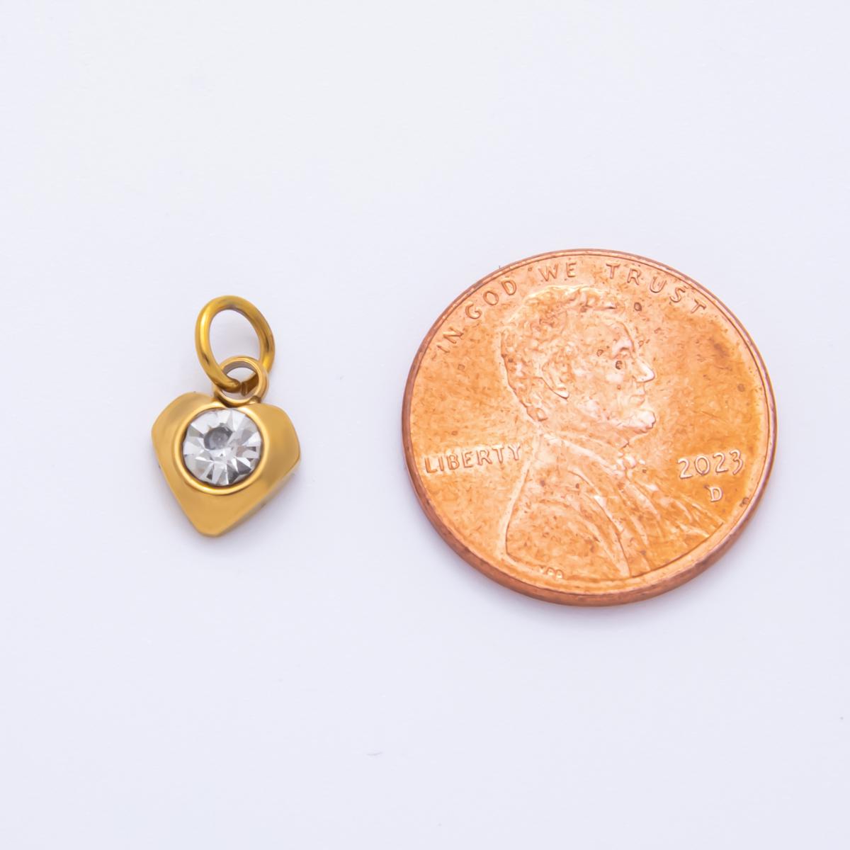 Mini PVD Gold Stainless Steel Tiny Heart Crystal Bezel Cut Charm Minimalist Jewelry Making Supply | AH-901