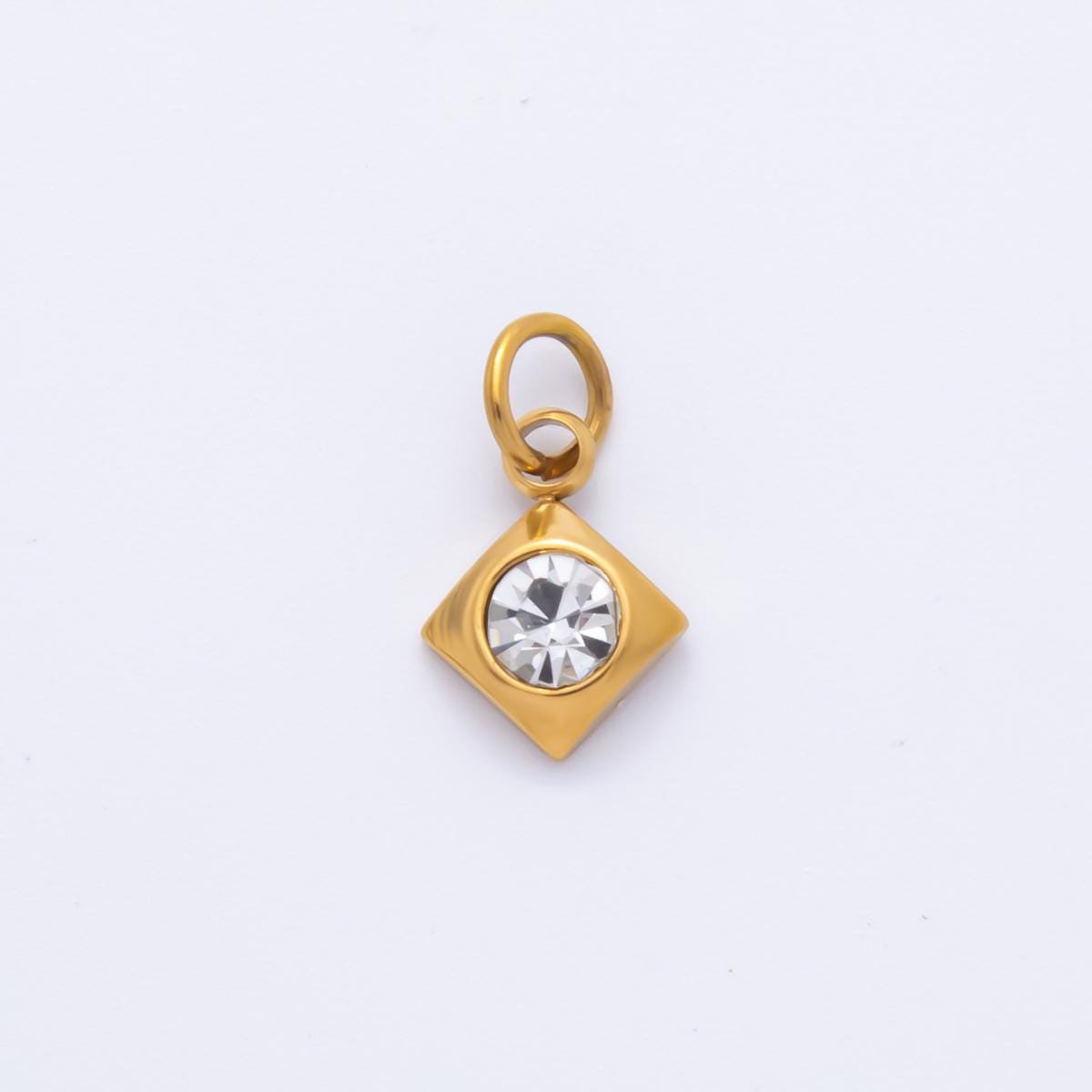 Mini PVD Gold Stainless Steel Tiny Rhombus Crystal Bezel Cut Charm Minimalist Add on Jewelry Making Supply | AH-902