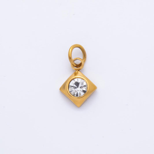Mini PVD Gold Stainless Steel Tiny Rhombus Crystal Bezel Cut Charm Minimalist Add on Jewelry Making Supply | AH-902