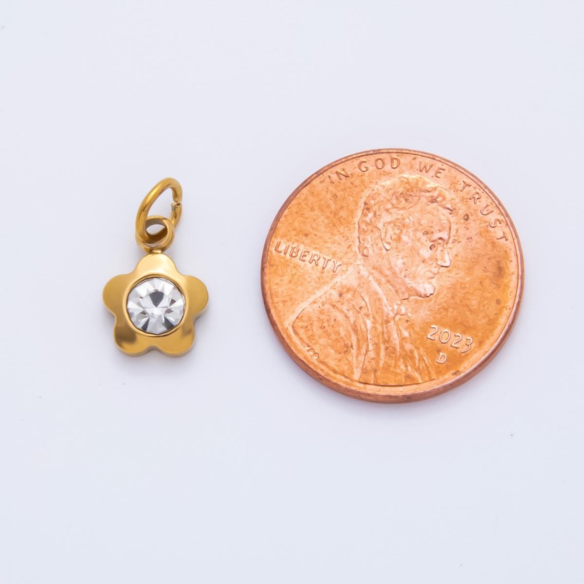 Mini PVD Gold Stainless Steel Tiny Daisy Crystal Bezel Cut Charm Minimalist Flower Add on Jewelry Making Supply | AH-903