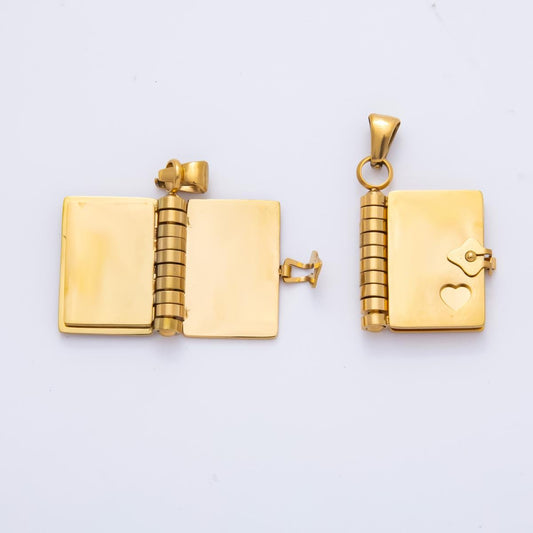 Dainty gold diary charm open book charm engravable blank paper charm for personalized message jewelry P-742