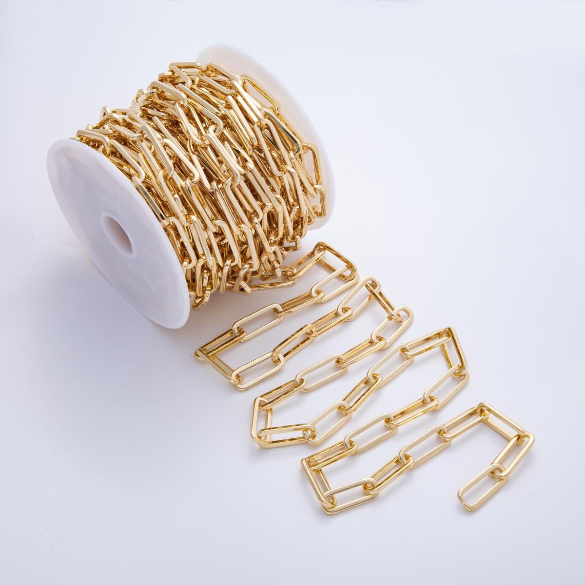 Paper Clip Gold Elongated Chain Thick Link Chain by the Yard Wholesale Chain Jewelry Supplies ROLL-1690