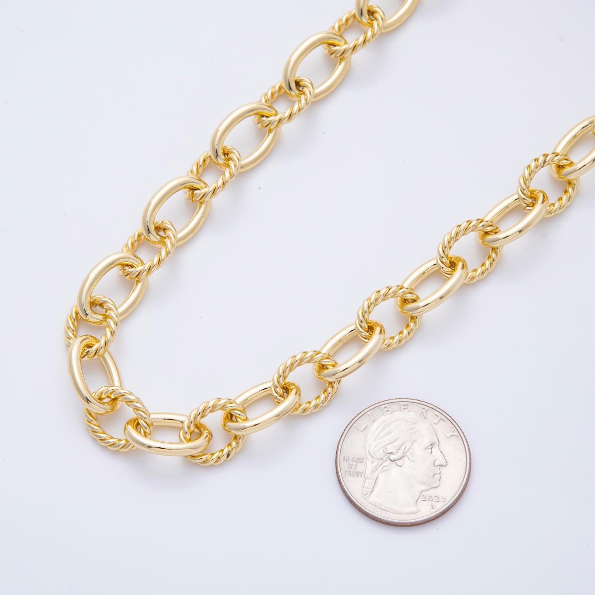 16k Gold Filled Twist Link Rope Rollo Chain by Fancy Chain by Yard, Wholesale bulk Roll Chain Jewelry Making Roll-1692