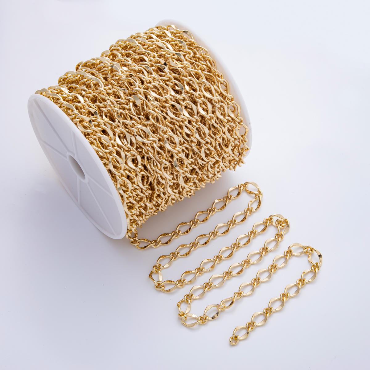 Gold Twist Chain By Yard Chunky Singapore Style Jewelry Chain by the Roll, Shiny Twisted Link Chain for DIY Necklace, Bracelet ROLL-1695
