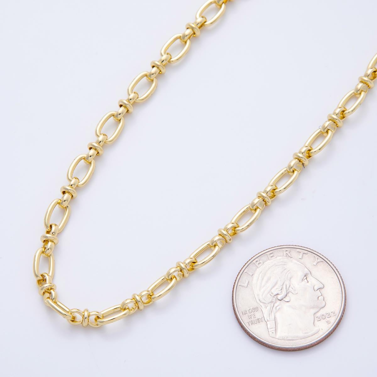 16K Gold Filled Stadium Cable Paperclip Chain by Yard, Link Cable Oval Elongate Chain Wholesale bulk Roll Chain for Jewelry Making Roll-1696