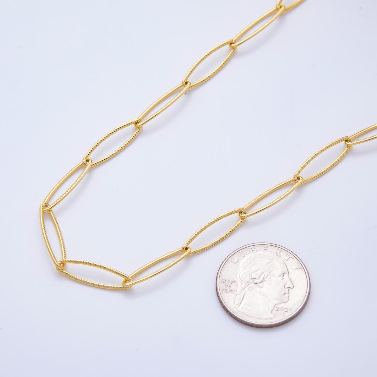 Textured Paperclip Chain Stainless Steel Chain by Yard 1mm Thickness Oval Link Chain by Yard Gold Paper Clip Link for DIY Craft ROLL-1702
