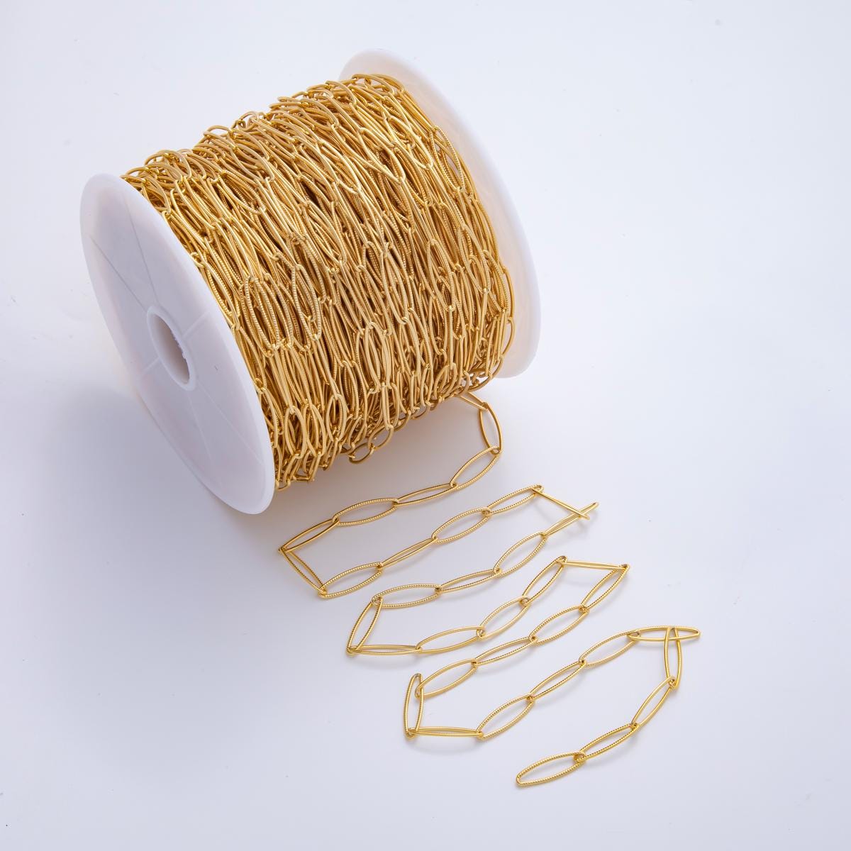 Textured Paperclip Chain Stainless Steel Chain by Yard 1mm Thickness Oval Link Chain by Yard Gold Paper Clip Link for DIY Craft ROLL-1702