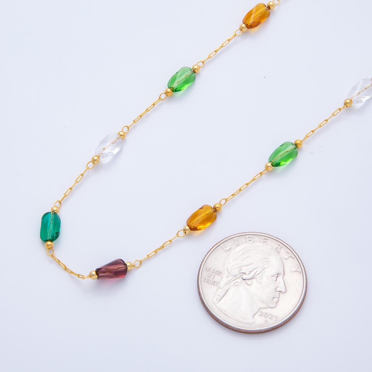 Dainty Gold Filled Colorful glass Bead chain satellite cable chain gold rainbow multi color chain bulk chain by yard | roll-1700