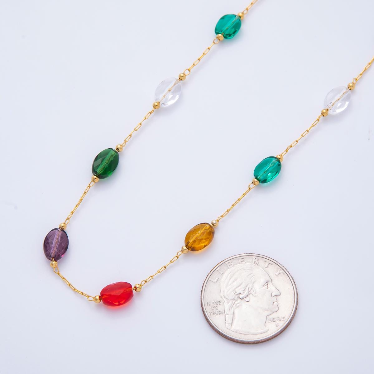Dainty Gold Filled Colorful glass Bead chain satellite cable chain gold rainbow multi color chain bulk chain by yard | roll-1701