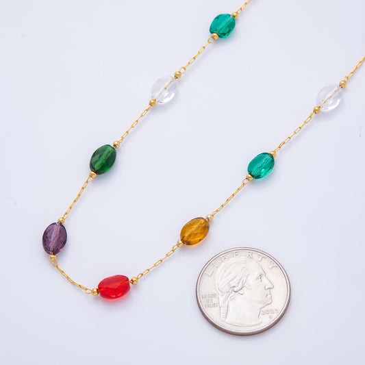 Dainty Gold Filled Colorful glass Bead chain satellite cable chain gold rainbow multi color chain bulk chain by yard | roll-1701