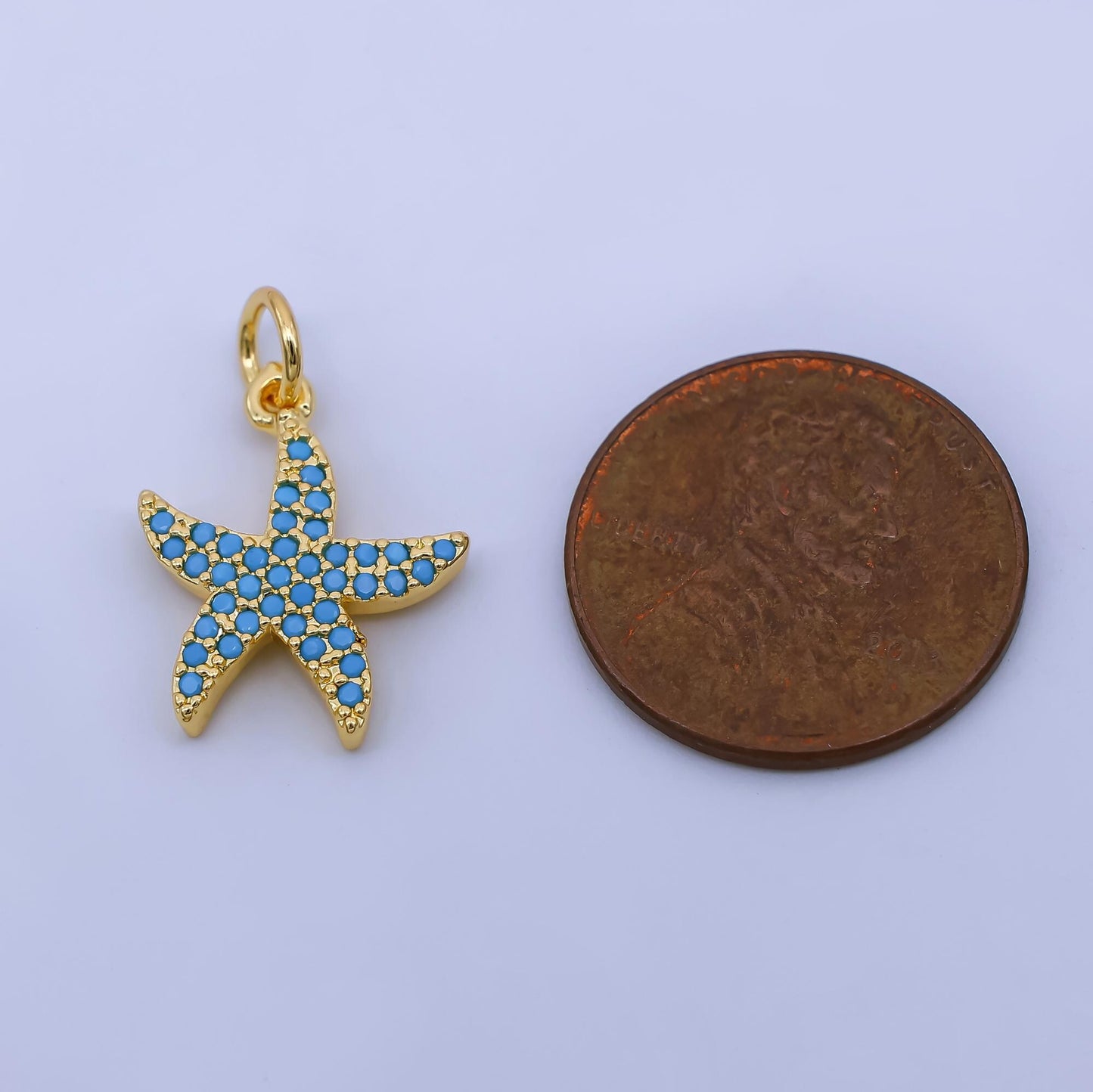 Dainty Teal Star Fish Charms 24K Gold Filled CZ Starfish Pendant Sea Life Beach Charm Bracelet Necklace for DIY Jewelry Making Supply AJ-492