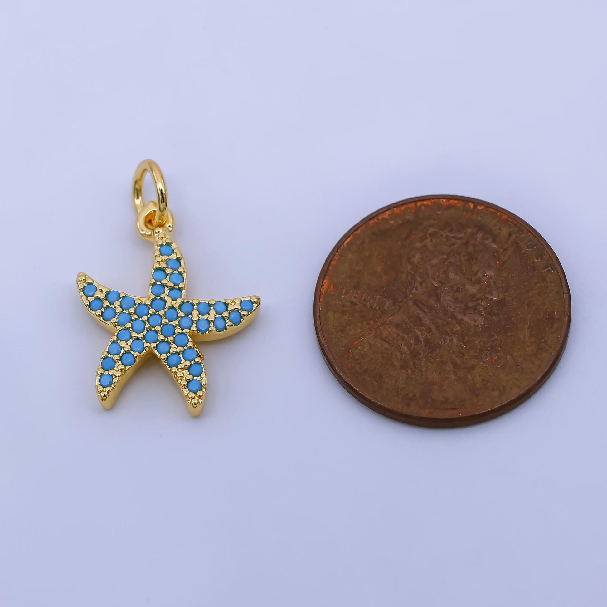 Dainty Teal Star Fish Charms 24K Gold Filled CZ Starfish Pendant Sea Life Beach Charm Bracelet Necklace for DIY Jewelry Making Supply AJ-492