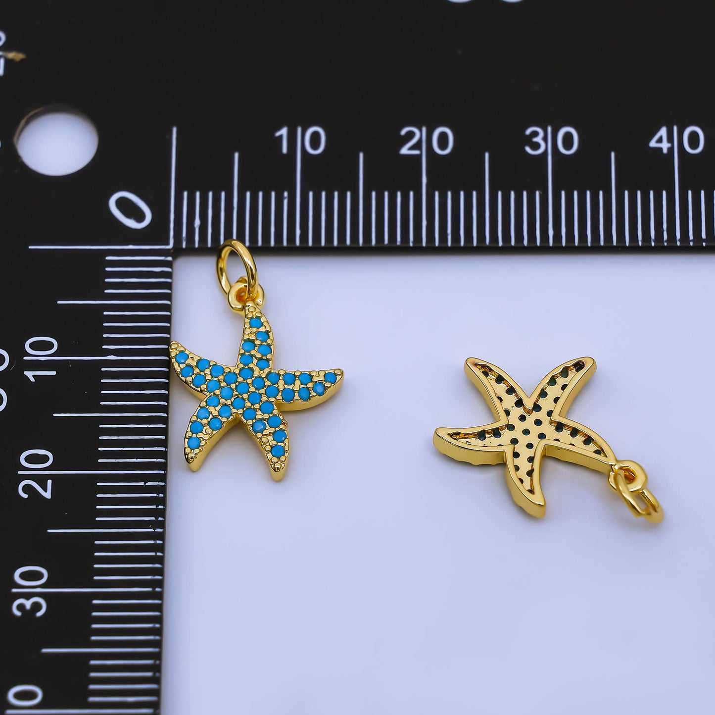 Dainty Teal Star Fish Charms 24K Gold Filled CZ Starfish Pendant Sea Life Beach Charm Bracelet Necklace for DIY Jewelry Making Supply AJ-492